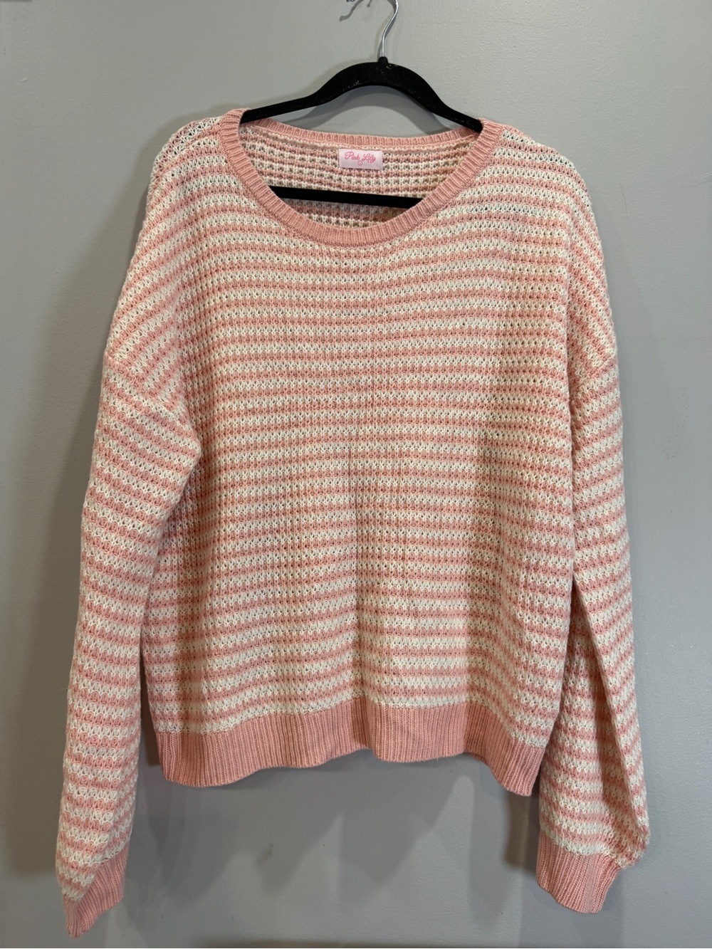 Pink Lily Pink & Cream Striped Crewneck Sweater